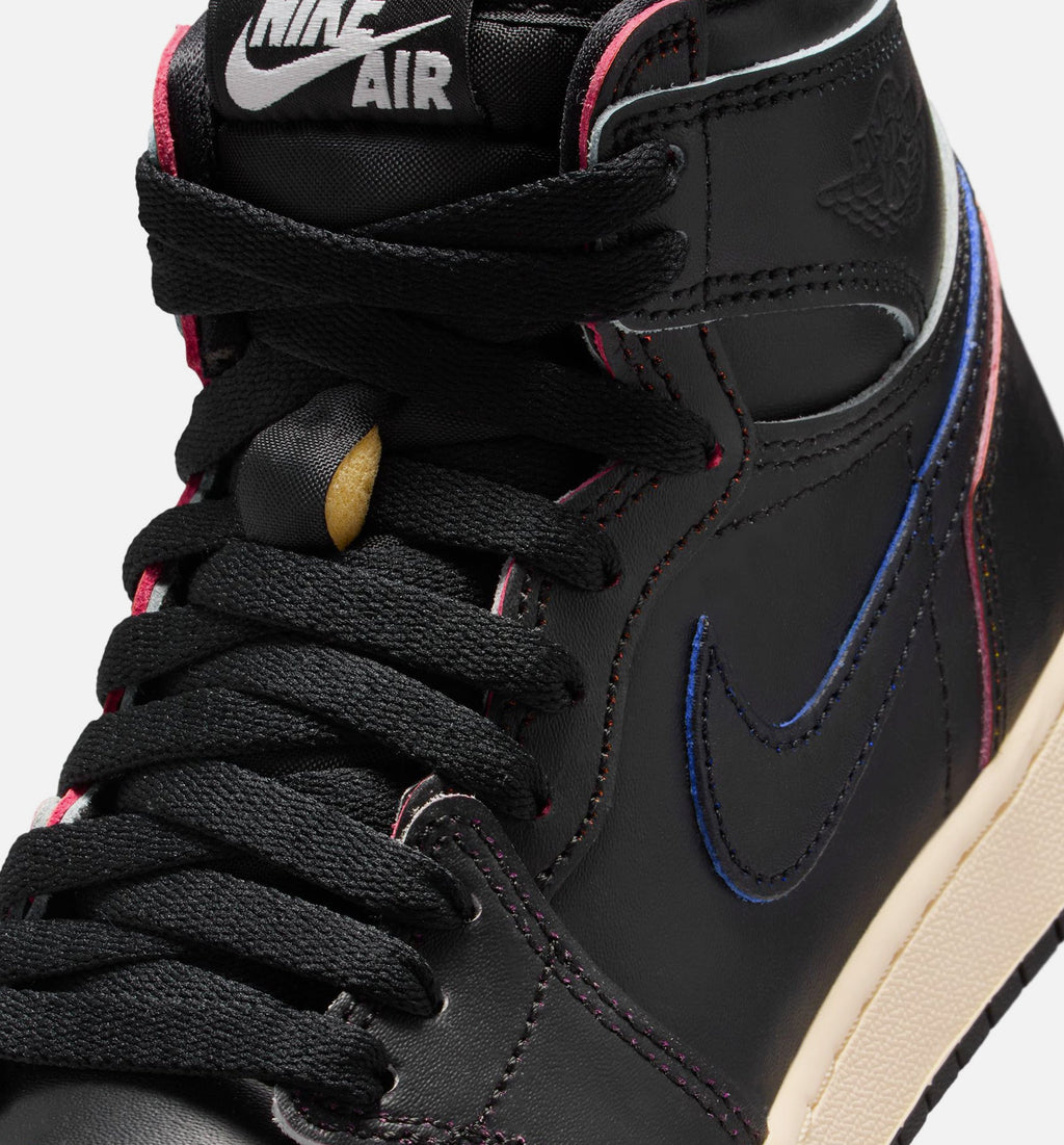 Air Jordan 1 Retro High OG Grade School Sneakers - Black / Black / Muslin
