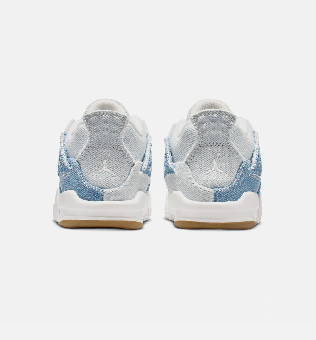 Air Jordan 4 Retro Worn Blue Infant & Toddler Sneakers - Sail / Worn Blue / Metallic Gold