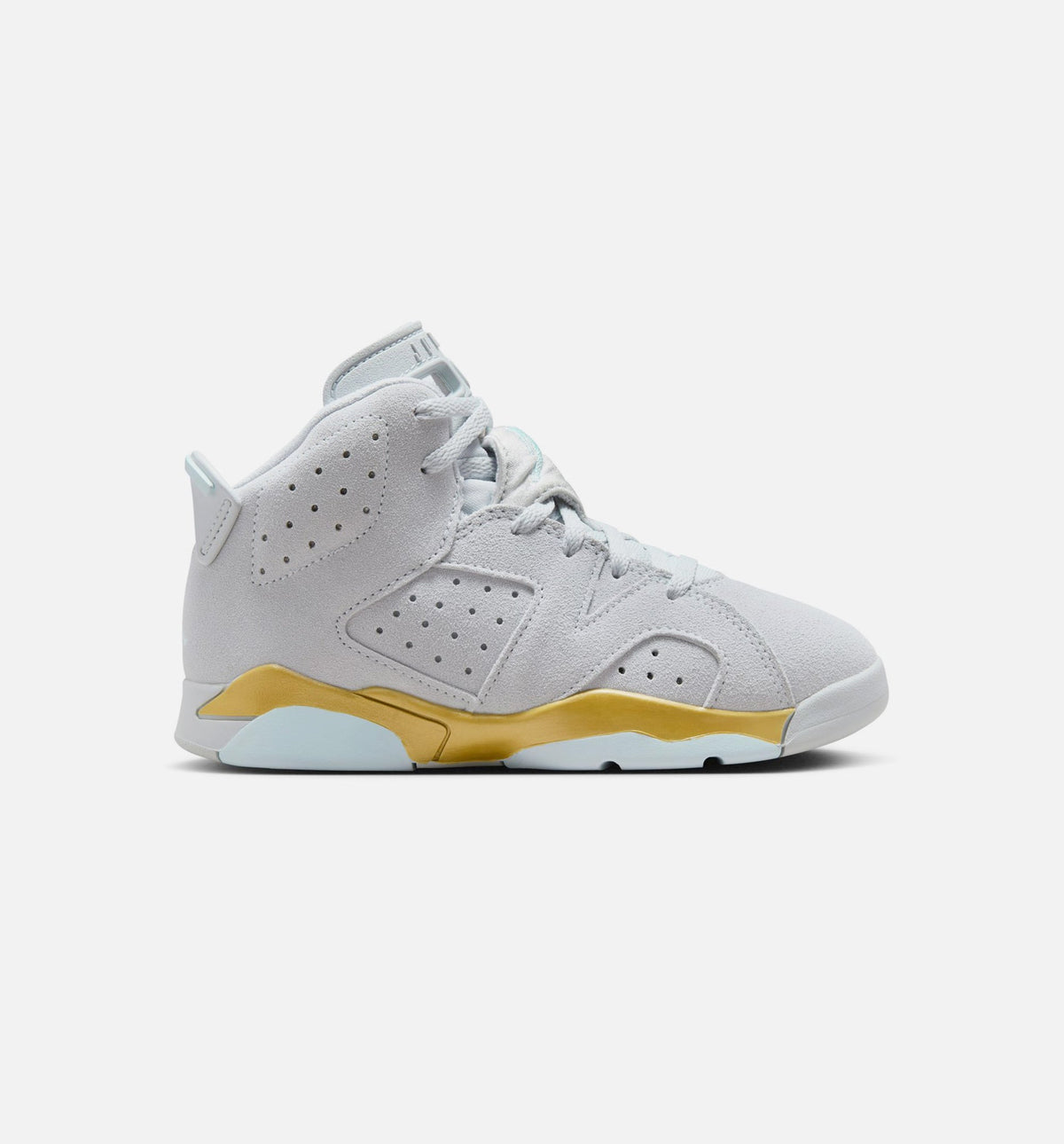 Air Jordan 6 Retro Pearl Preschool Sneakers - Pure Platinum / Glacier Blue / Metallic Gold