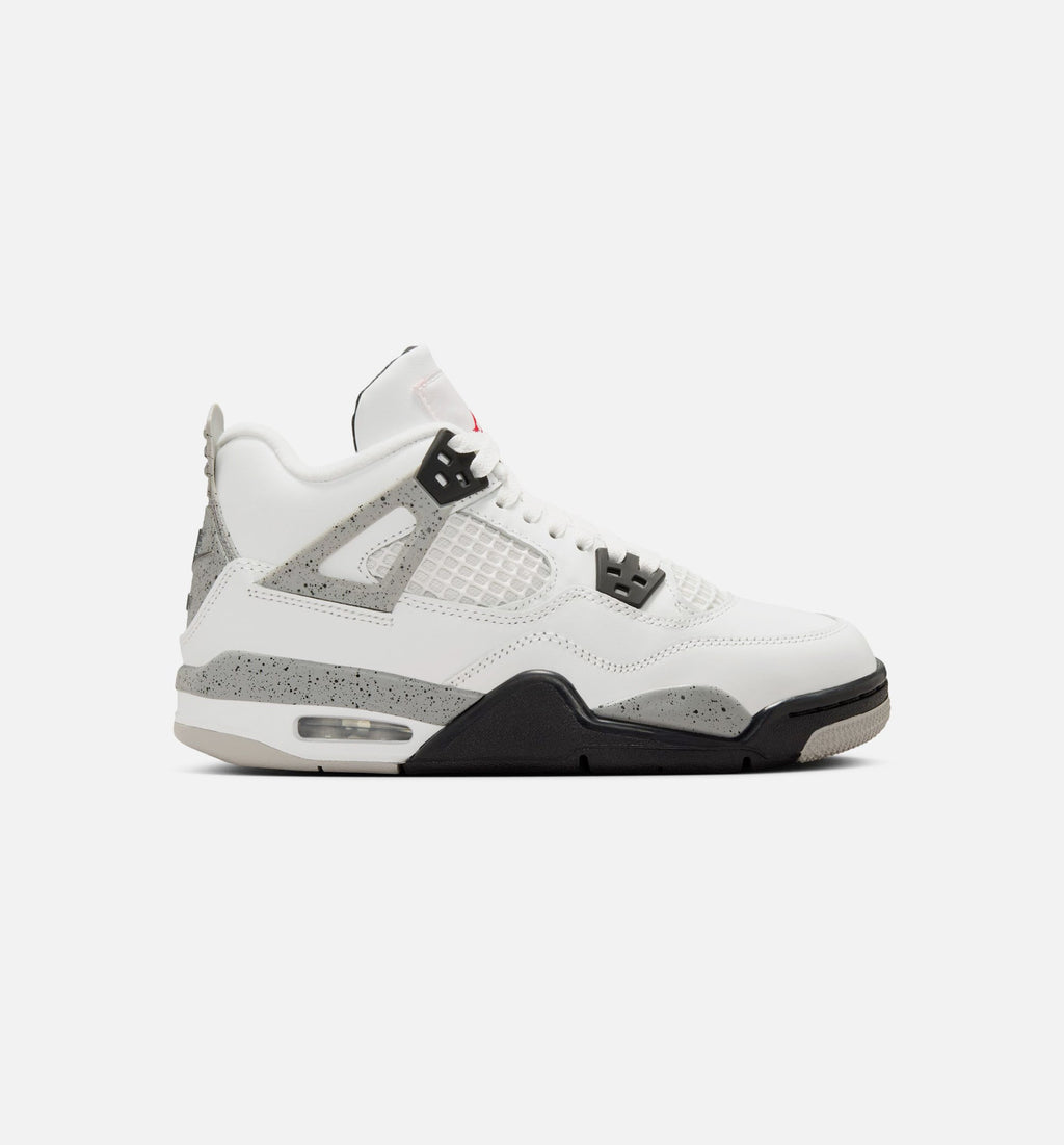 Air Jordan 4 Retro White Cement Grade School Sneakers - Summit White / Fire Red / Cement Grey / Black