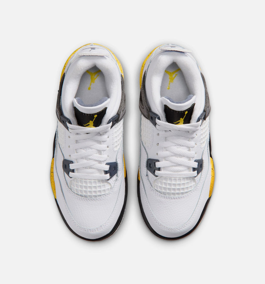 Air Jordan 4 Retro Rare Air Tour Yellow Preschool Sneakers - White / Dark Blue Grey / Black / Tour Yellow