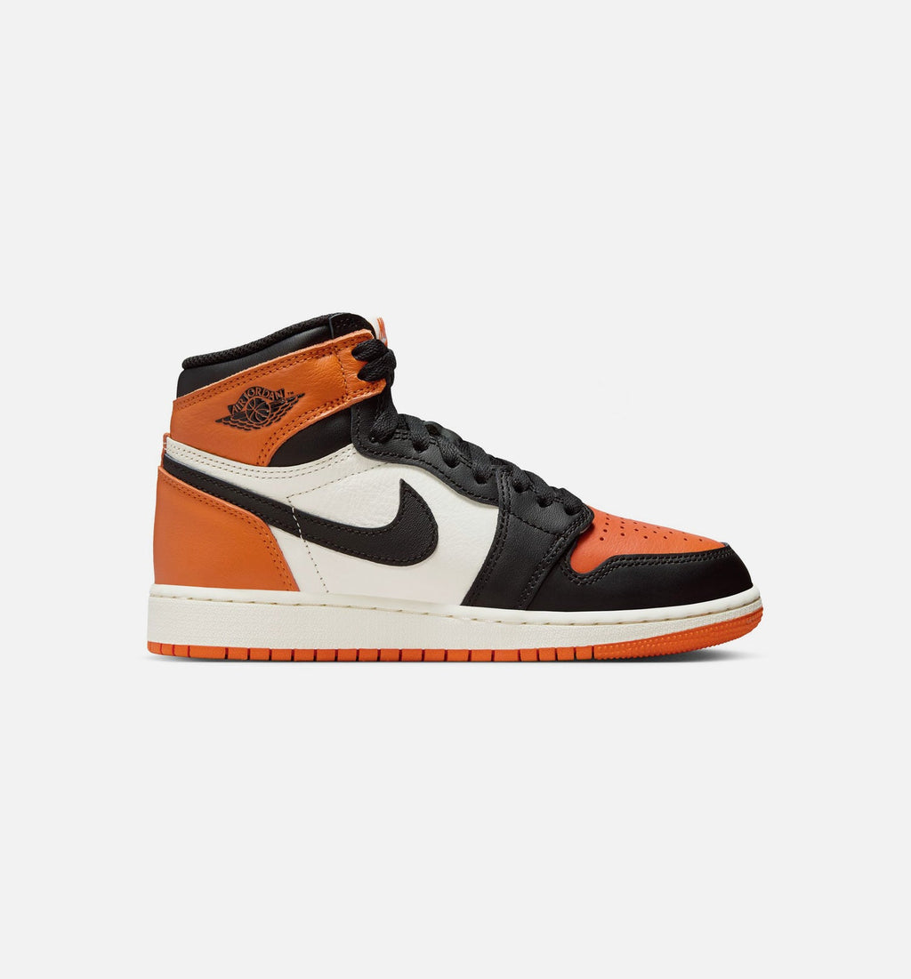Air Jordan 1 Retro High OG Shattered Backboard Grade School Sneakers - Black / Black / Sail / Starfish