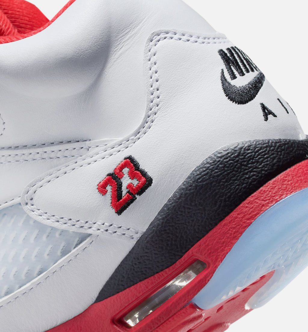 Air Jordan 5 Retro Fire Red Grade School Sneakers - White / Fire Red / Black