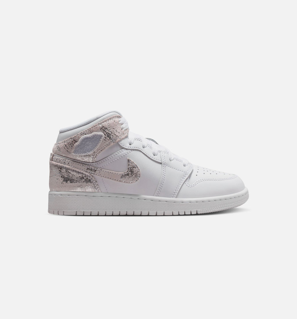 Air Jordan 1 Mid SE Grade School Sneakers - White / Field Silver