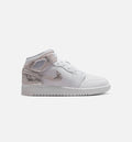 Air Jordan 1 Mid SE Grade School Sneakers - White / Field Silver