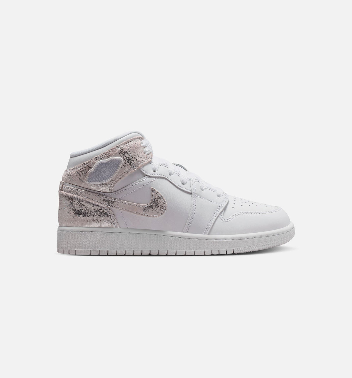 Air Jordan 1 Mid SE Grade School Sneakers - White / Field Silver
