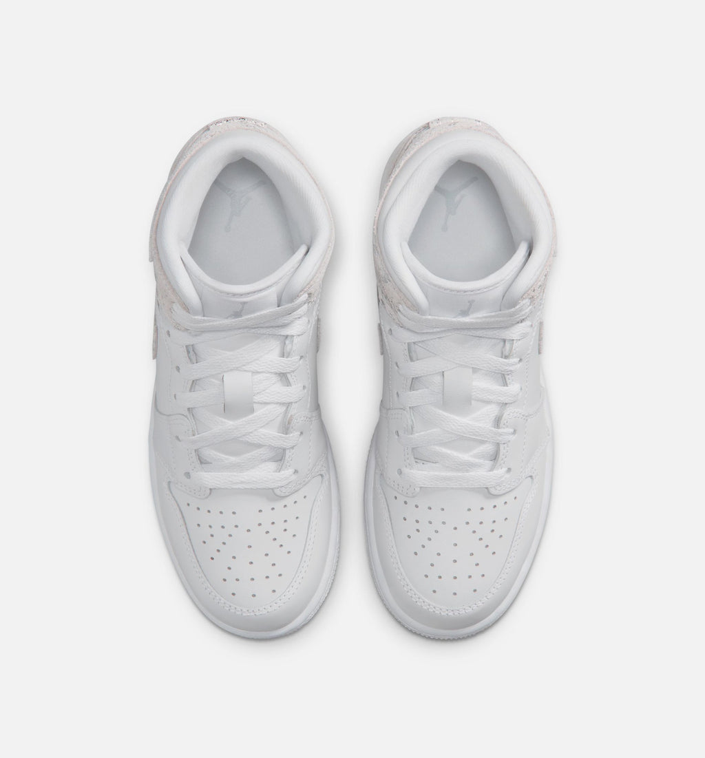 Air Jordan 1 Mid SE Grade School Sneakers - White / Field Silver