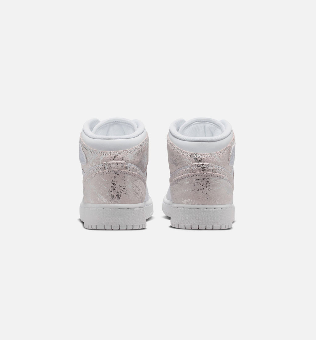 Air Jordan 1 Mid SE Grade School Sneakers - White / Field Silver