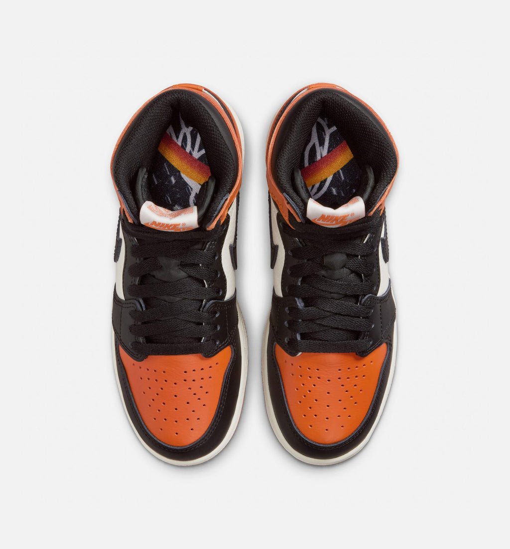 Air Jordan 1 Retro High OG Shattered Backboard Grade School Sneakers - Black / Black / Sail / Starfish