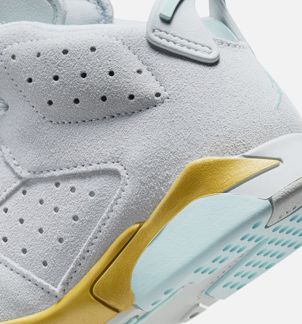Air Jordan 6 Retro Pearl Preschool Sneakers - Pure Platinum / Glacier Blue / Metallic Gold
