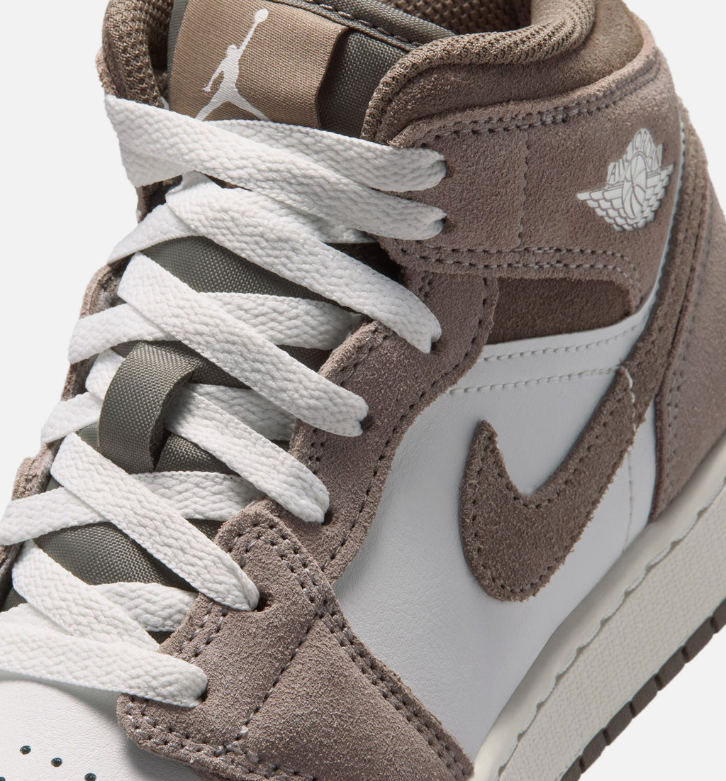 Air Jordan 1 Mid Grade School Sneakers - Enigma Stone / Olive Grey / Summit White