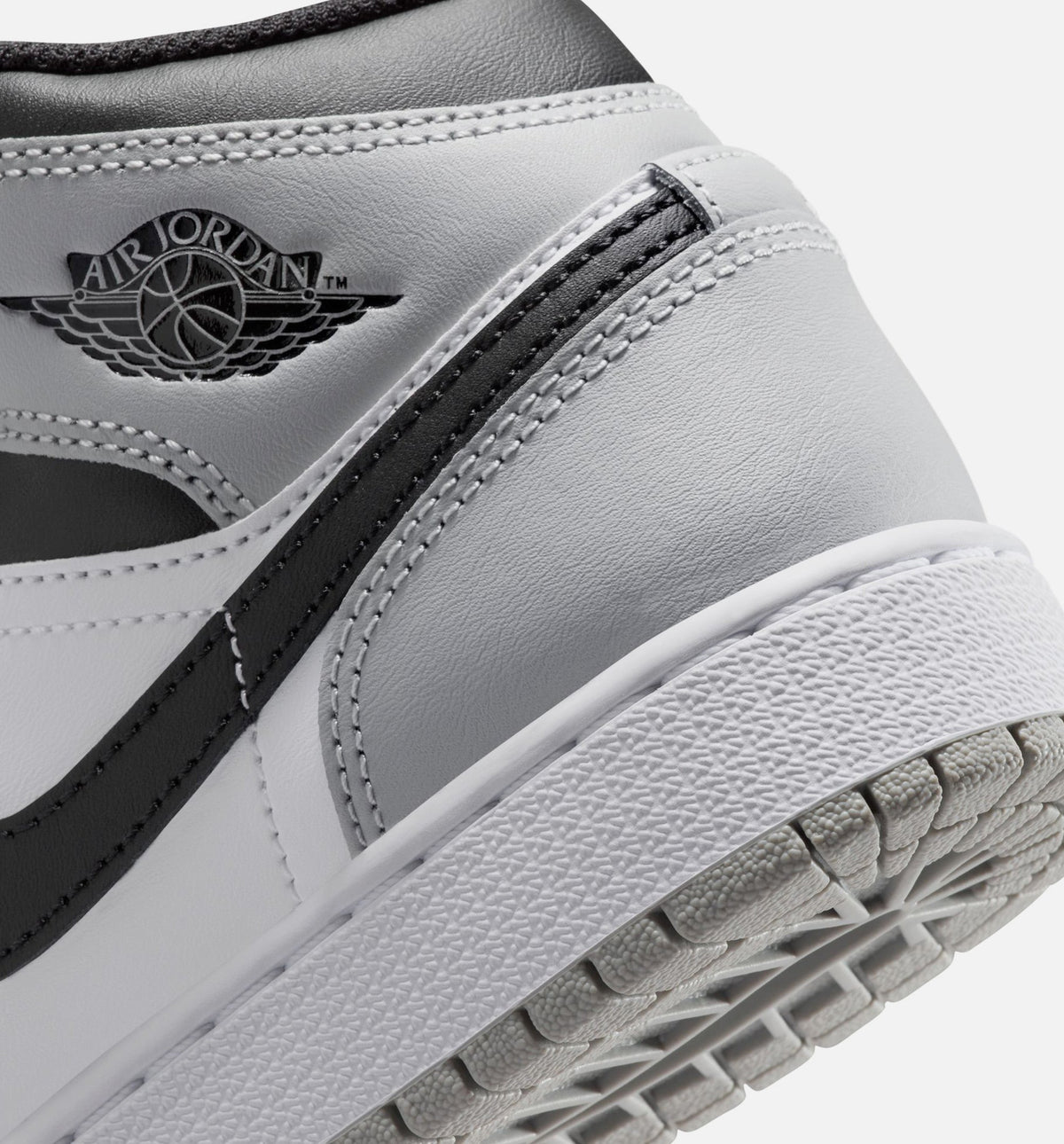 Air Jordan 1 Mid Grade School Sneakers - White / Light Smoke Grey / Black