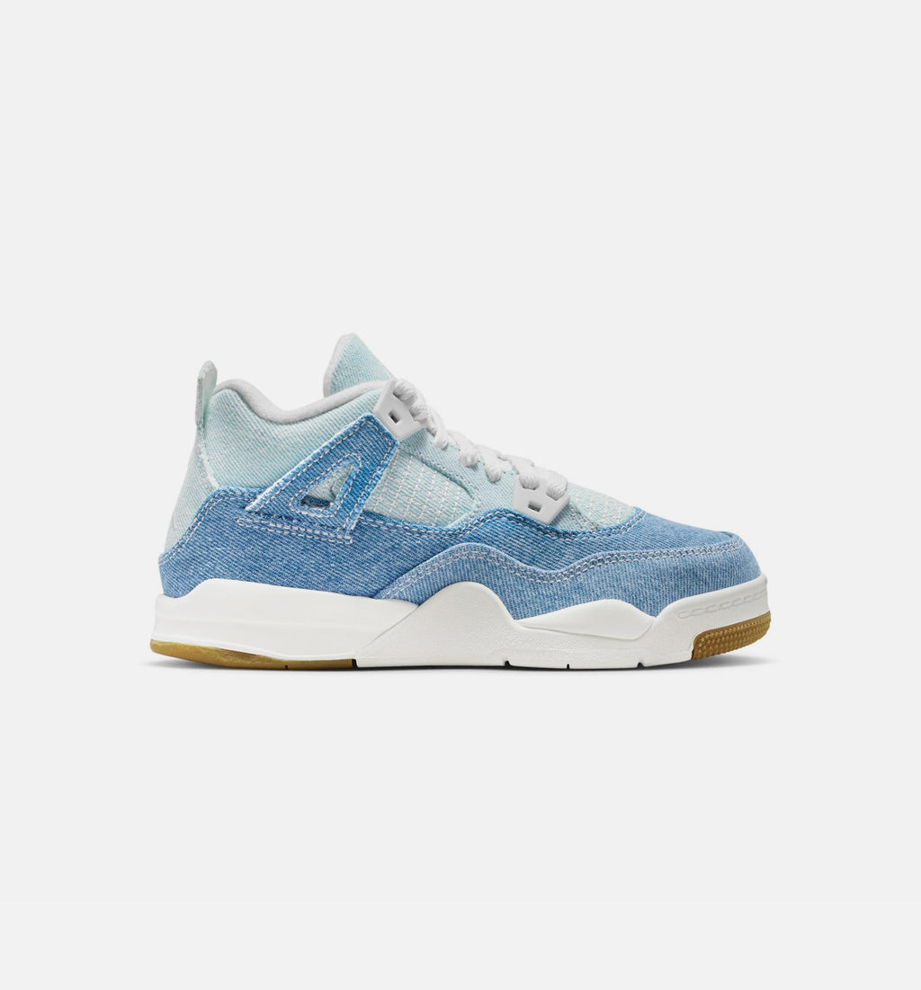 Air Jordan 4 Retro Worn Blue Preschool Sneakers - Sail / Worn Blue / Metallic Gold