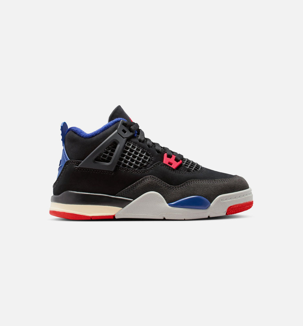 Air Jordan 4 Retro Rare Air Preschool Sneakers - Black / Fire Red / Deep Royal Blue