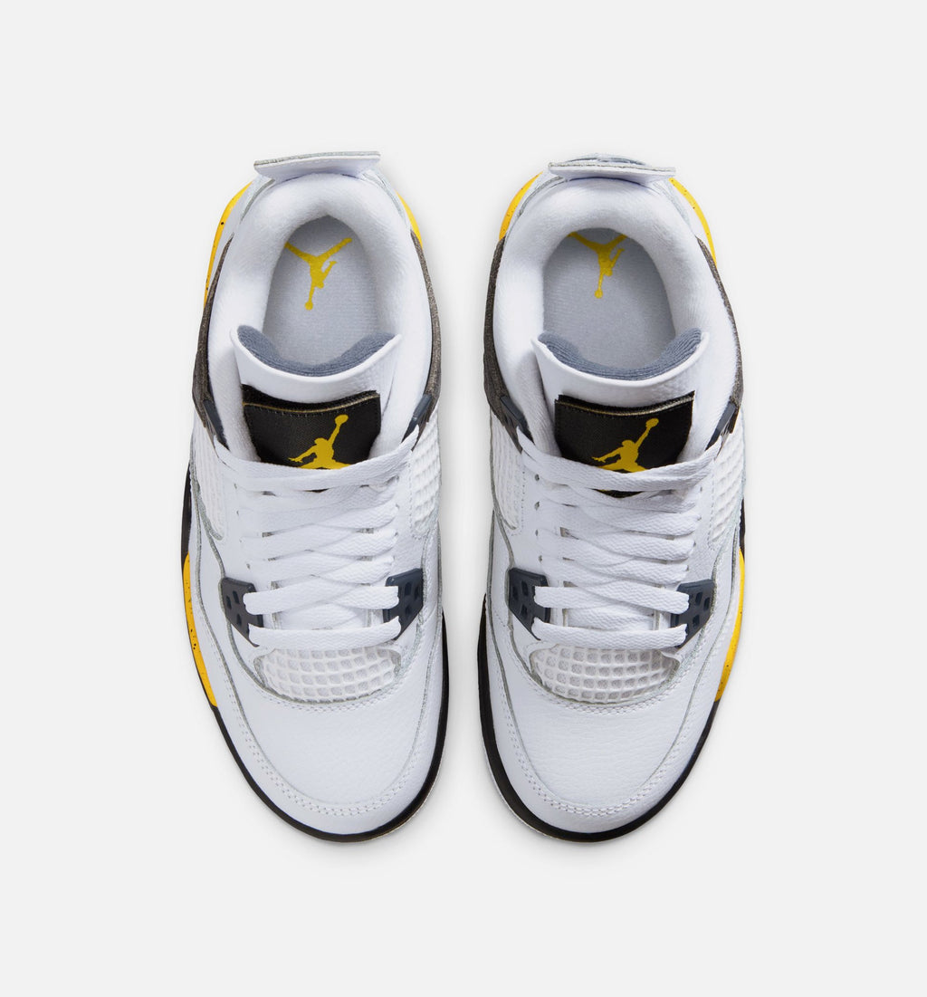 Air Jordan 4 Retro Rare Air Tour Yellow Grade School Sneakers - White / Dark Blue Grey / Black / Tour Yellow