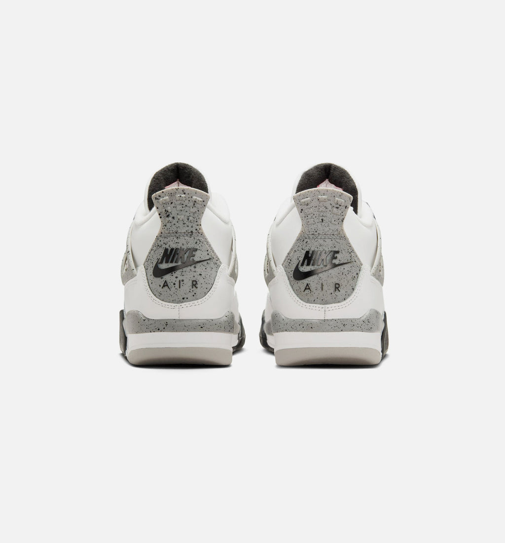 Air Jordan 4 Retro White Cement Grade School Sneakers - Summit White / Fire Red / Cement Grey / Black