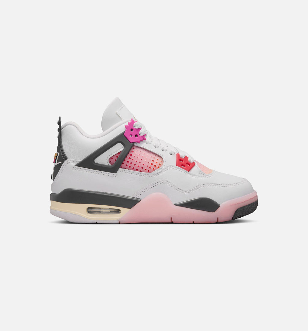 Air Jordan 4 Retro Comic Grade School Sneakers - Off White / Fire Pink / Anthracite