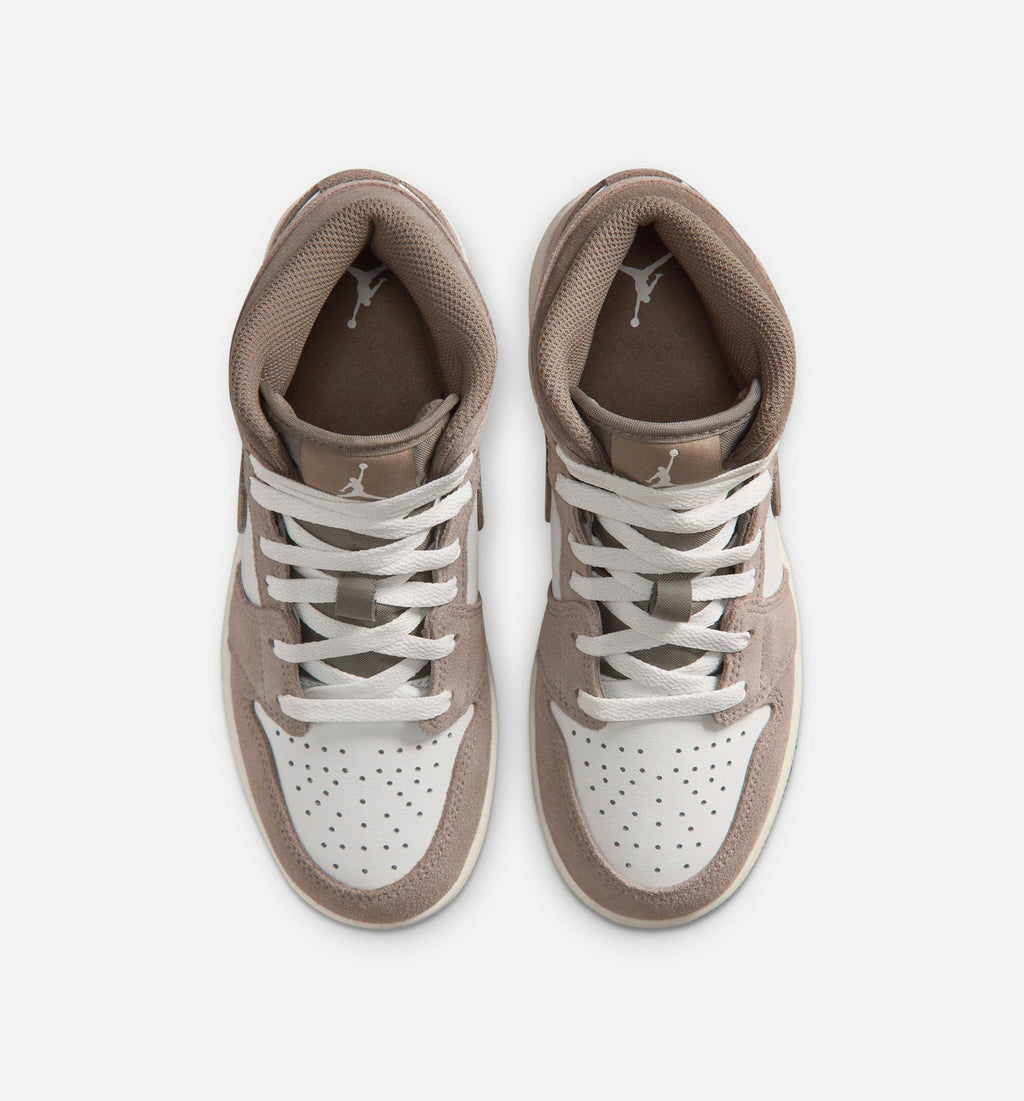 Air Jordan 1 Mid Grade School Sneakers - Enigma Stone / Olive Grey / Summit White
