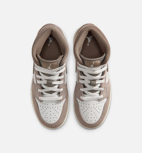 Air Jordan 1 Mid Grade School Sneakers - Enigma Stone / Olive Grey / Summit White
