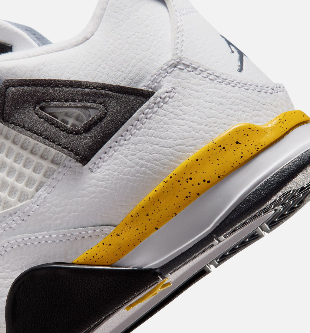 Air Jordan 4 Retro Rare Air Tour Yellow Preschool Sneakers - White / Dark Blue Grey / Black / Tour Yellow