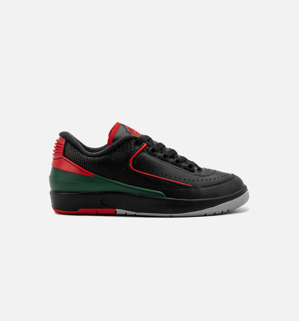 Air Jordan 2 Retro Low Christmas Grade School Sneakers - Black / Fire Red / Cement Grey