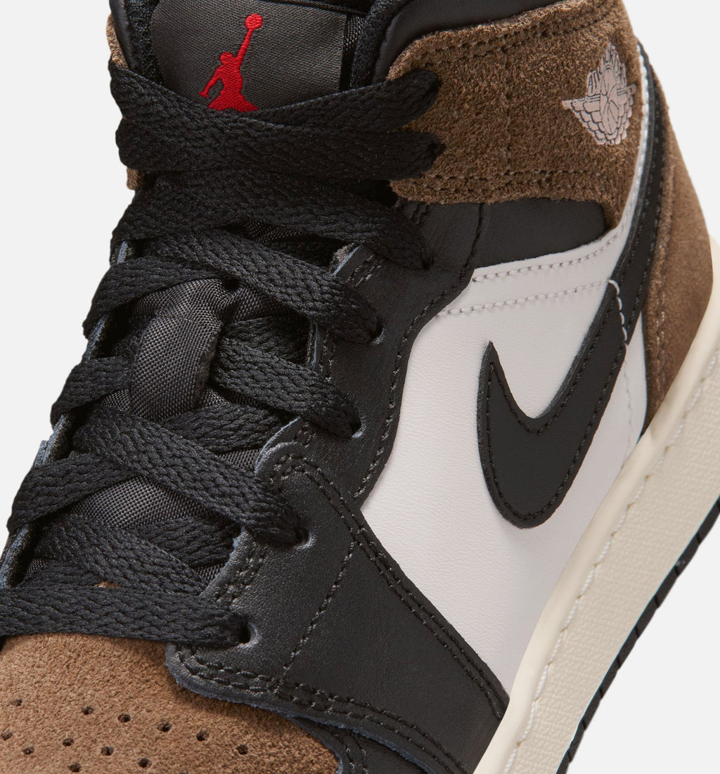 Air Jordan 1 Mid Grade School Sneakers - Black / Palomino / University Red