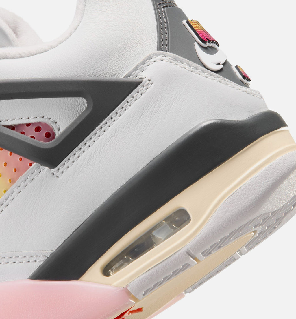 Air Jordan 4 Retro Comic Grade School Sneakers - Off White / Fire Pink / Anthracite