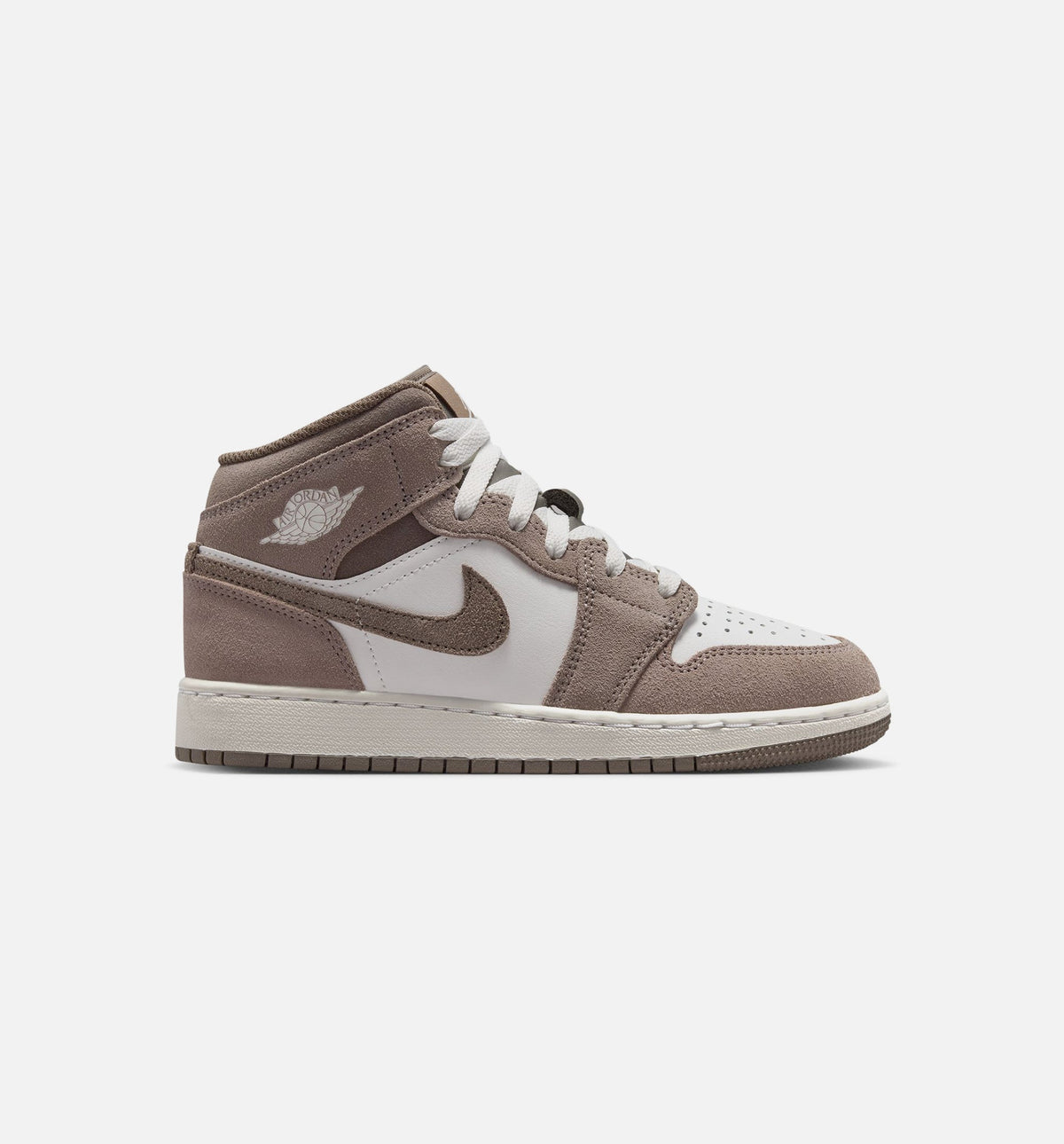 Air Jordan 1 Mid Grade School Sneakers - Enigma Stone / Olive Grey / Summit White