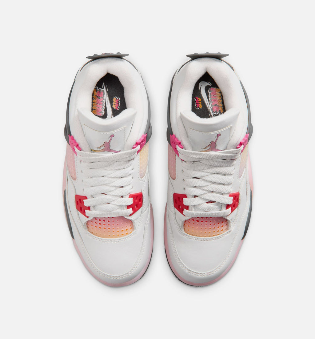 Air Jordan 4 Retro Comic Grade School Sneakers - Off White / Fire Pink / Anthracite