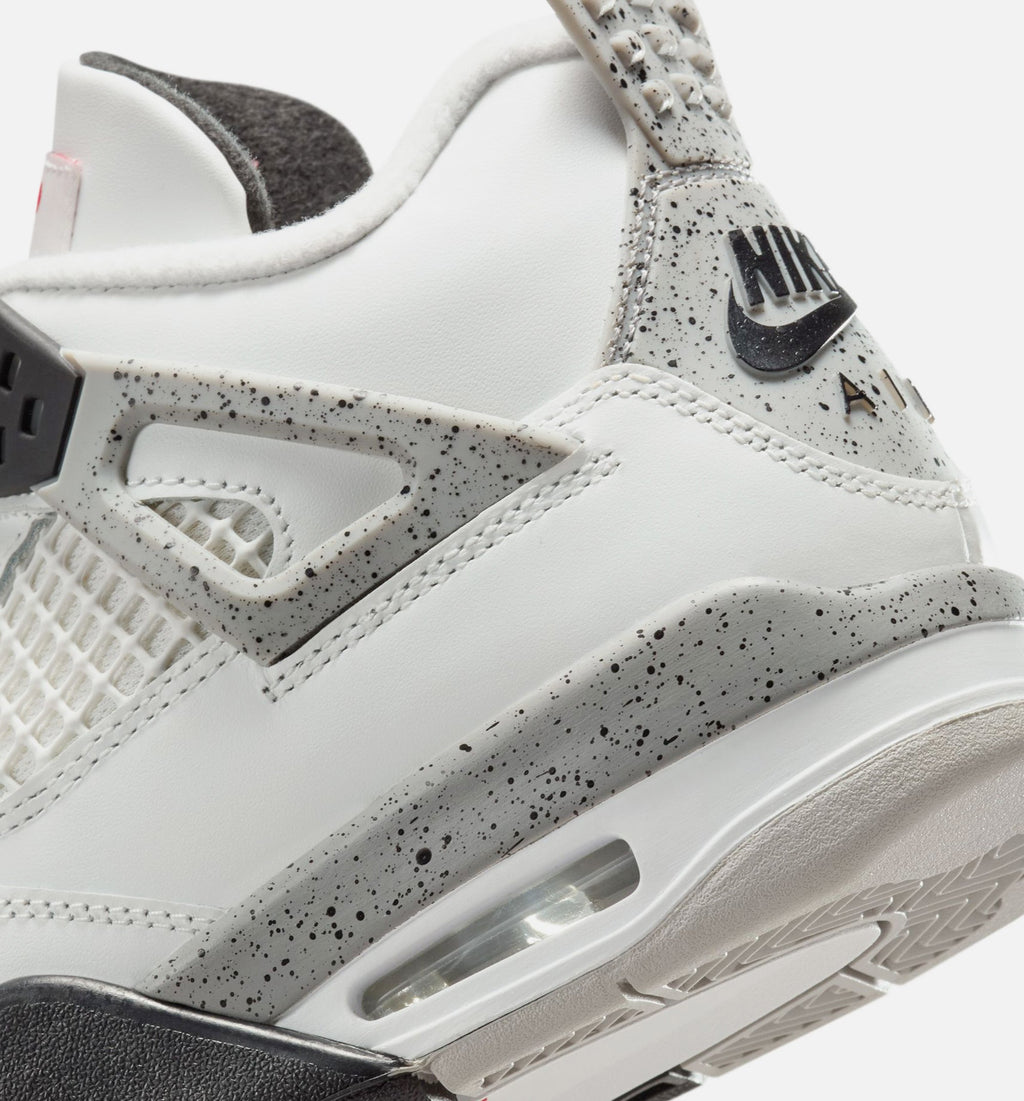 Air Jordan 4 Retro White Cement Grade School Sneakers - Summit White / Fire Red / Cement Grey / Black