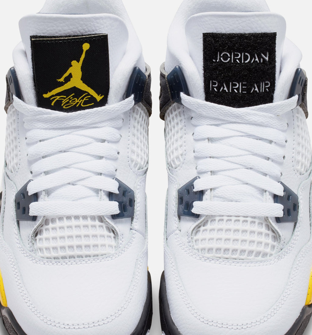 Air Jordan 4 Retro Rare Air Tour Yellow Grade School Sneakers - White / Dark Blue Grey / Black / Tour Yellow