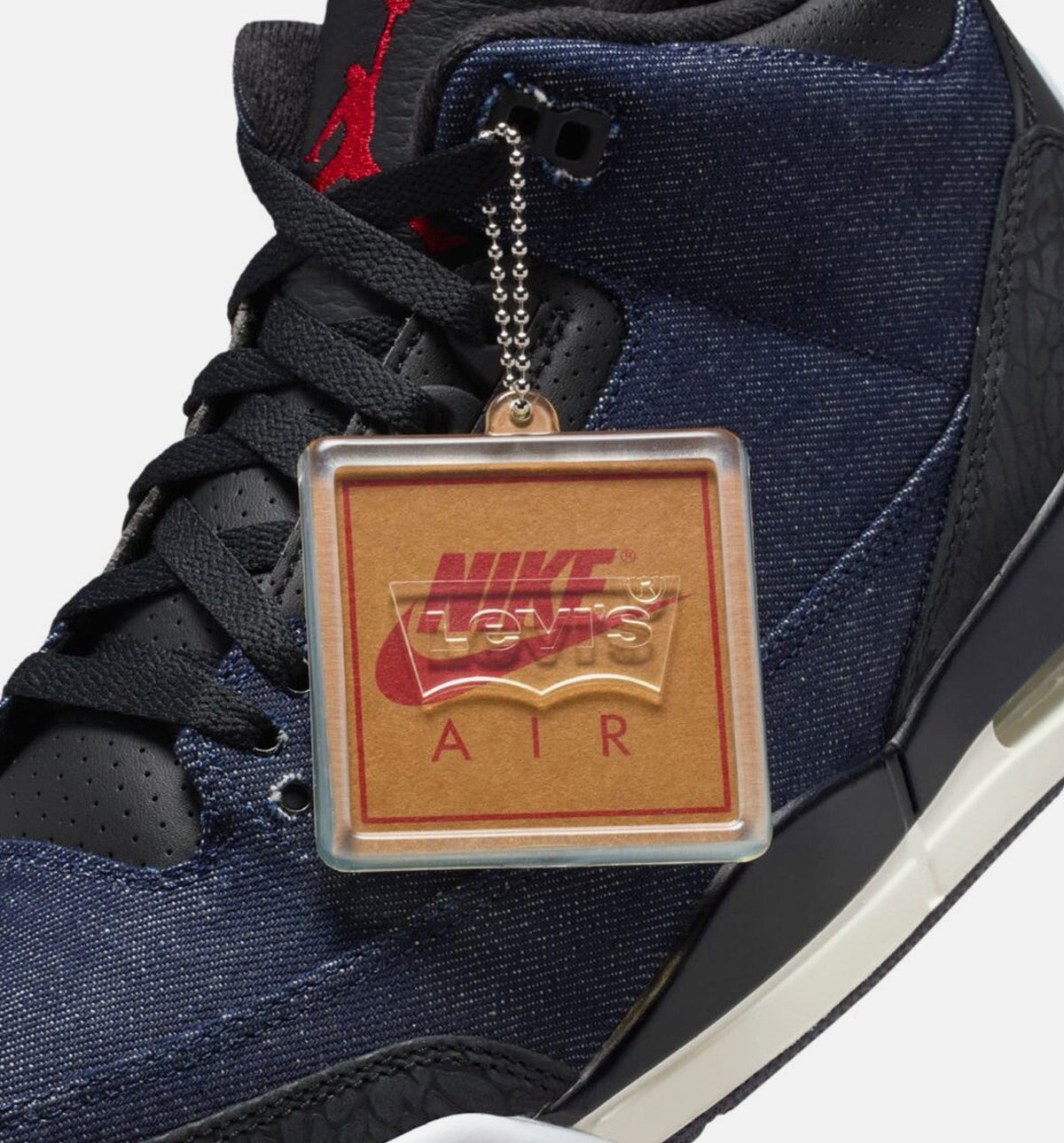 Air Jordan 3 x Levi's Indigo and Gym Red Men's Sneakers - Denim / Black / Sail / Gym Red