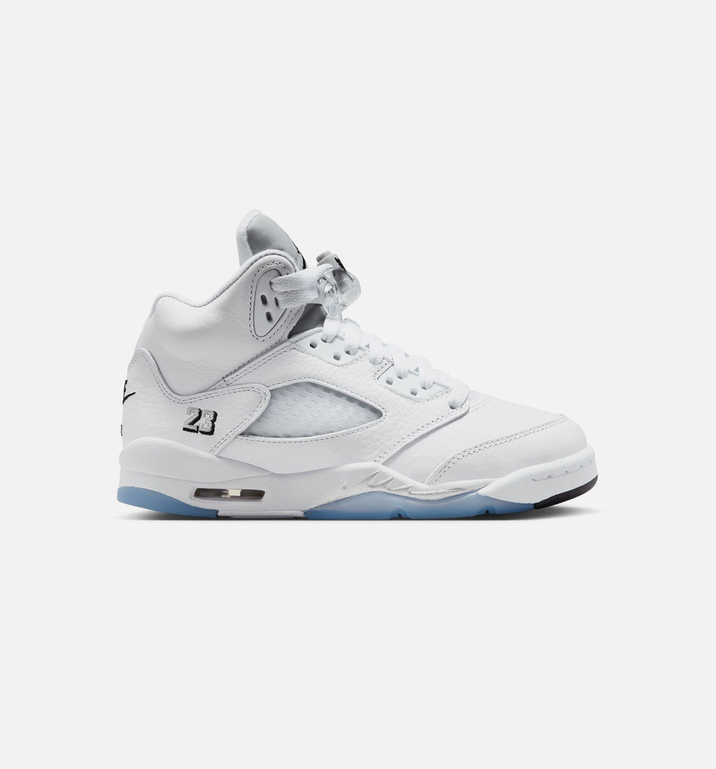 Air Jordan 5 Retro OG White Metallic Grade School Sneakers - White / Black / Metallic Silver
