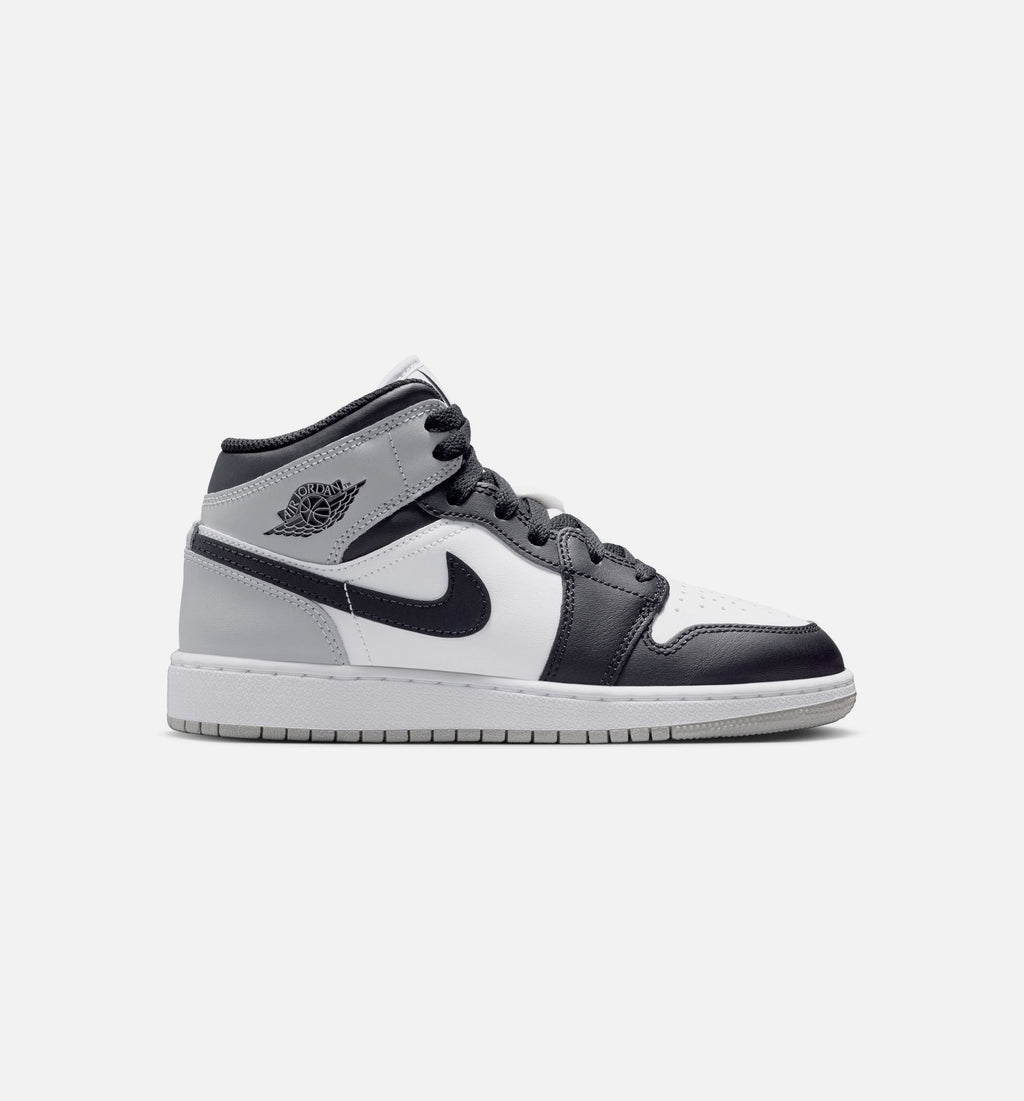 Air Jordan 1 Mid Grade School Sneakers - White / Light Smoke Grey / Black