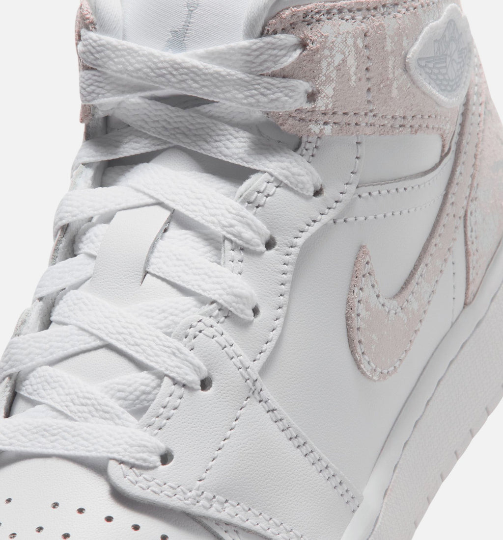 Air Jordan 1 Mid SE Grade School Sneakers - White / Field Silver