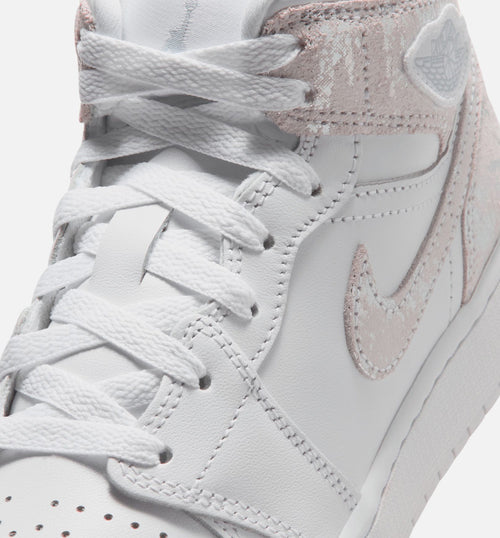 Air Jordan 1 Mid SE Grade School Sneakers - White / Field Silver