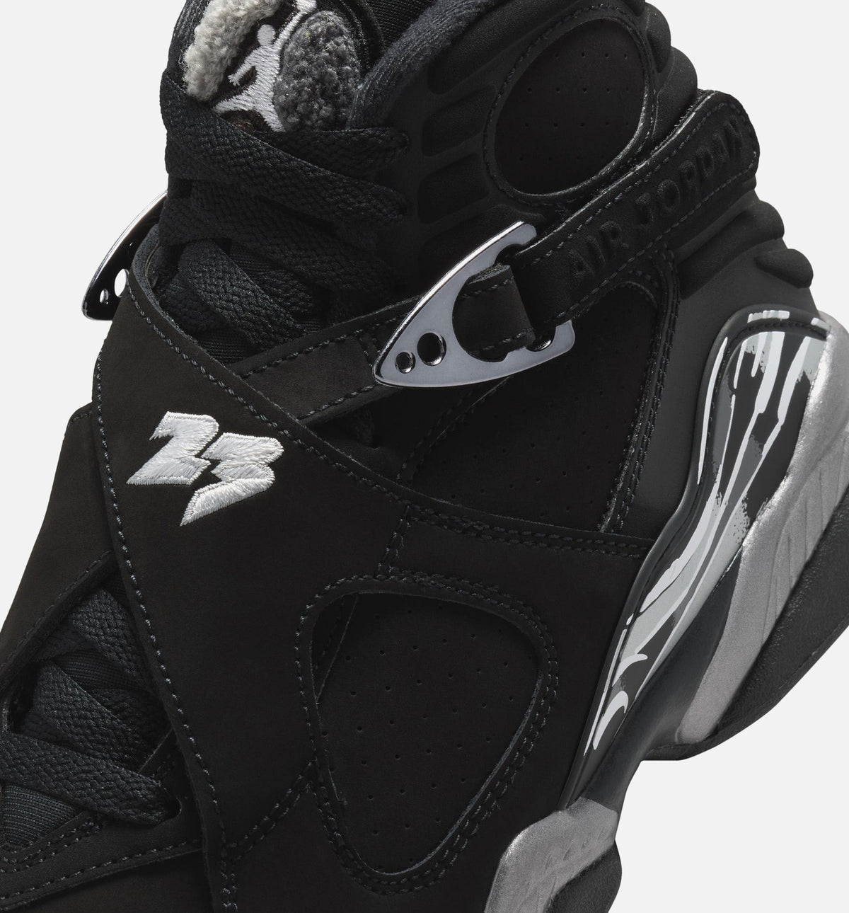 Air Jordan 8 Retro Chrome Grade School Sneakers - Black / White / Light Graphite