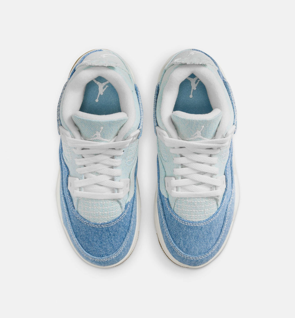 Air Jordan 4 Retro Worn Blue Preschool Sneakers - Sail / Worn Blue / Metallic Gold