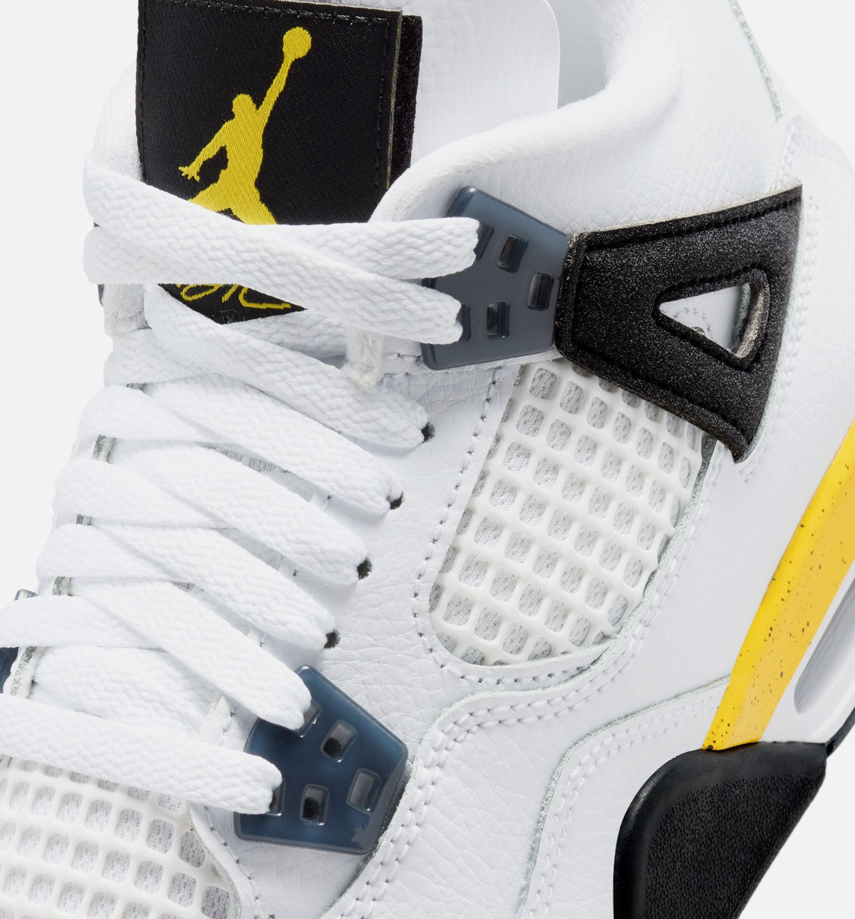 Air Jordan 4 Retro Rare Air Tour Yellow Grade School Sneakers - White / Dark Blue Grey / Black / Tour Yellow