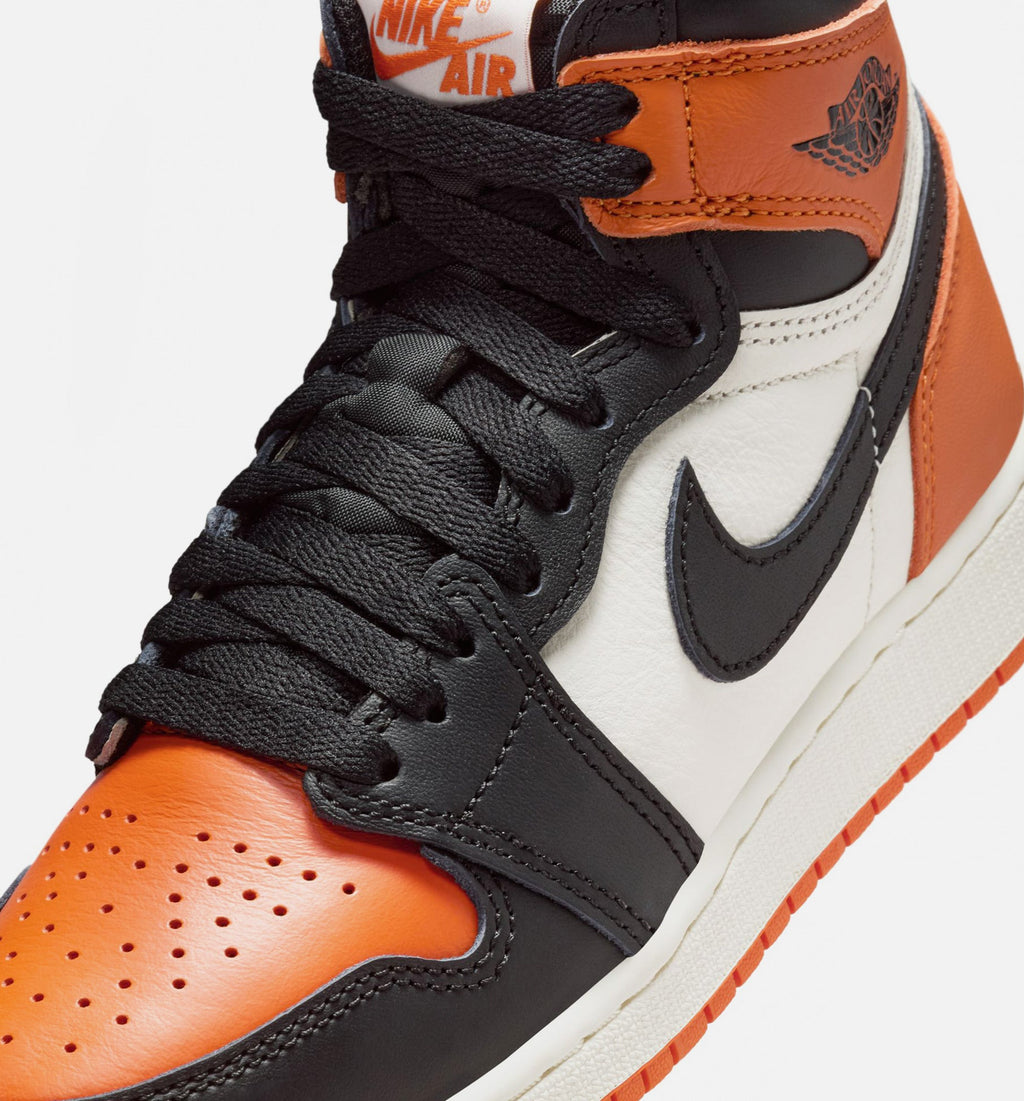 Air Jordan 1 Retro High OG Shattered Backboard Grade School Sneakers - Black / Black / Sail / Starfish