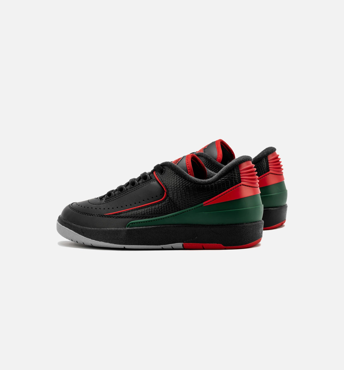 Air Jordan 2 Retro Low Christmas Grade School Sneakers - Black / Fire Red / Cement Grey