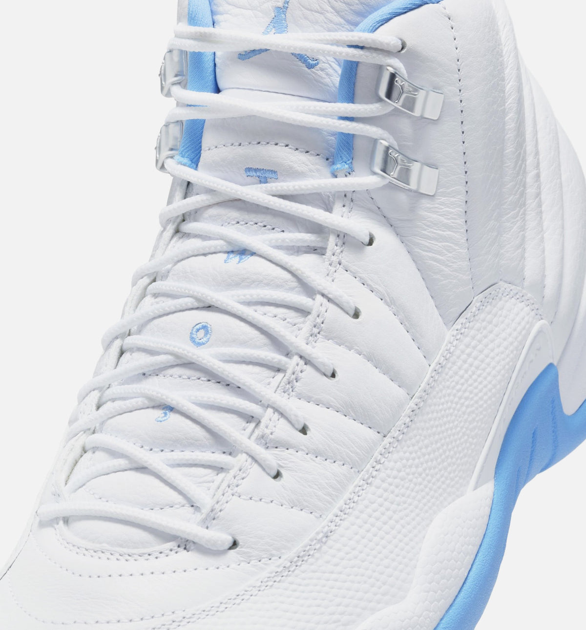 Air Jordan 12 Retro White and University Blue Men's Sneakers - White / University Blue / Metallic Silver