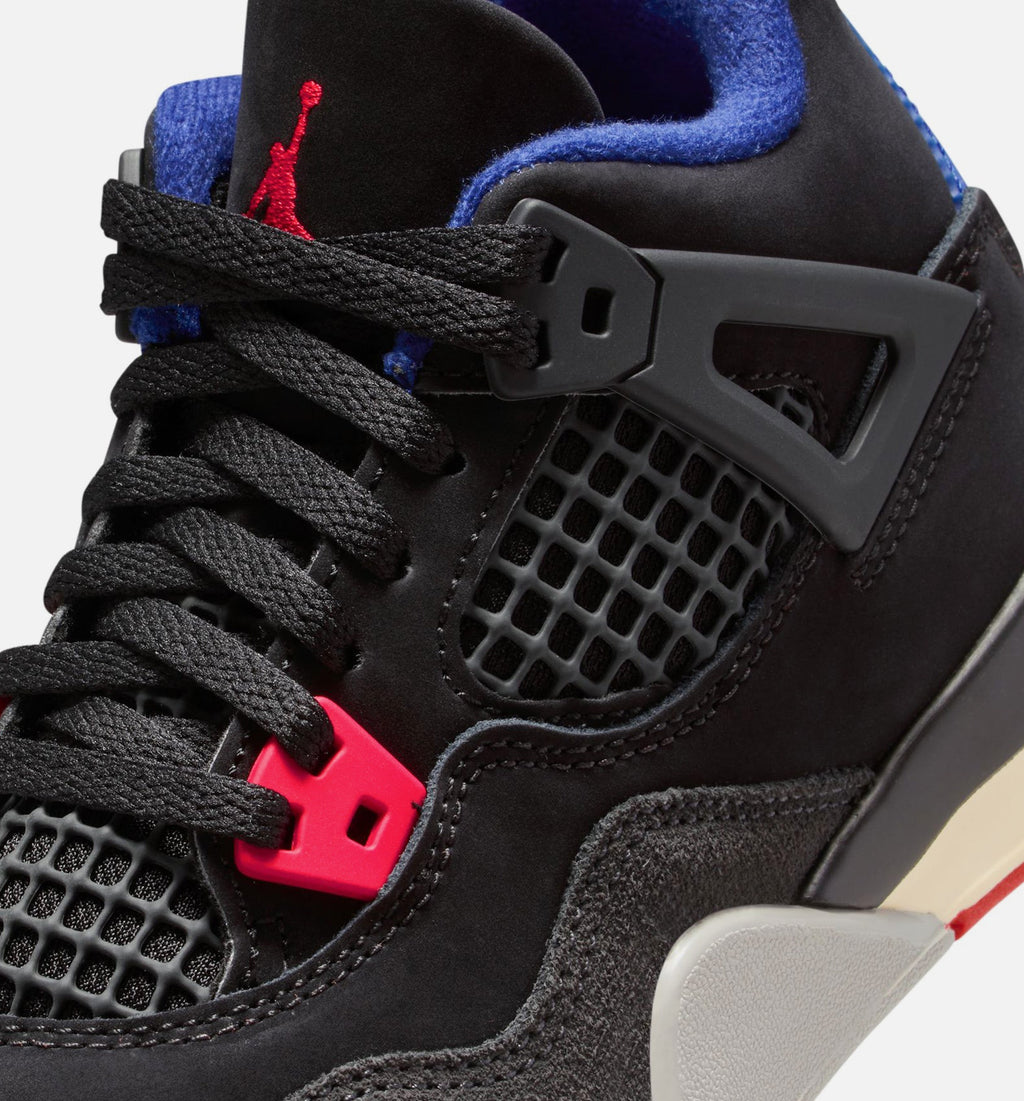 Air Jordan 4 Retro Rare Air Preschool Sneakers - Black / Fire Red / Deep Royal Blue