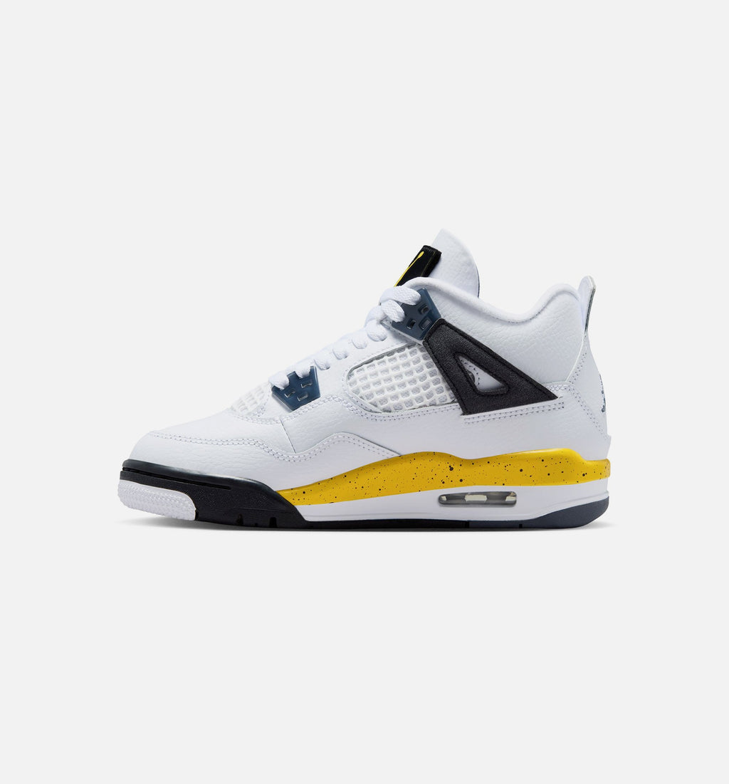 Air Jordan 4 Retro Rare Air Tour Yellow Grade School Sneakers - White / Dark Blue Grey / Black / Tour Yellow
