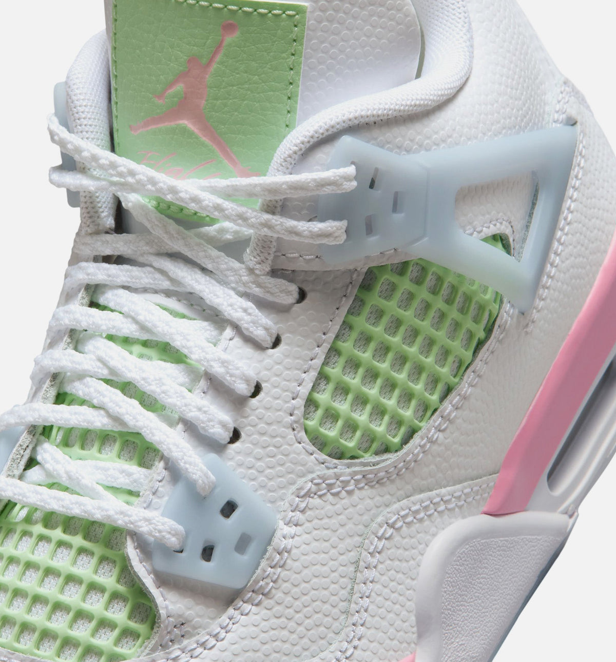 Air Jordan 4 Retro Medium Soft Pink Grade School Sneakers - White / Medium Soft Pink / Half Blue