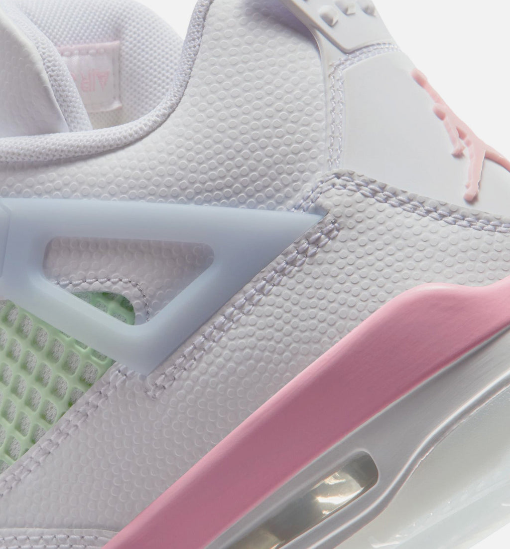 Air Jordan 4 Retro Medium Soft Pink Grade School Sneakers - White / Medium Soft Pink / Half Blue