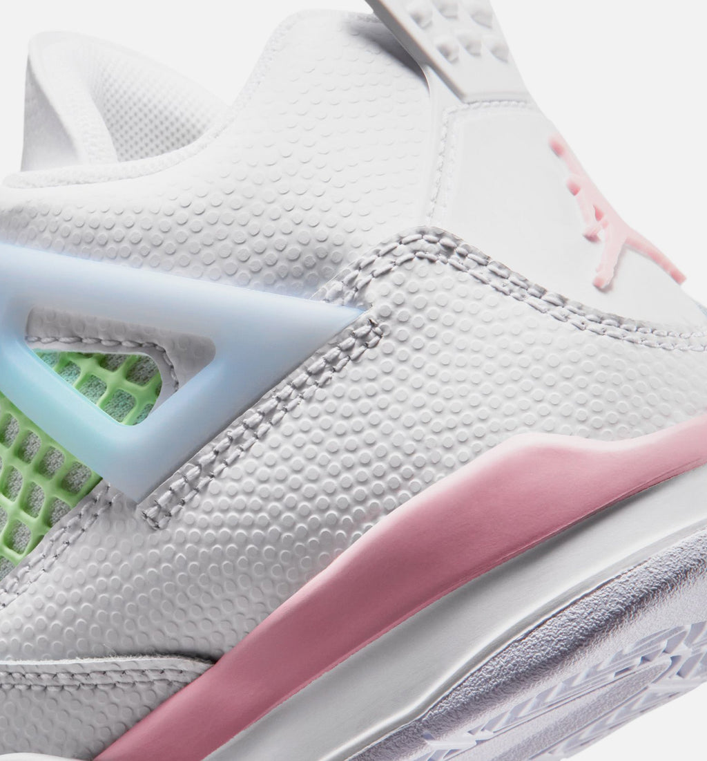 Air Jordan 4 Retro Medium Soft Pink Preschool Sneakers - White / Medium Soft Pink / Half Blue