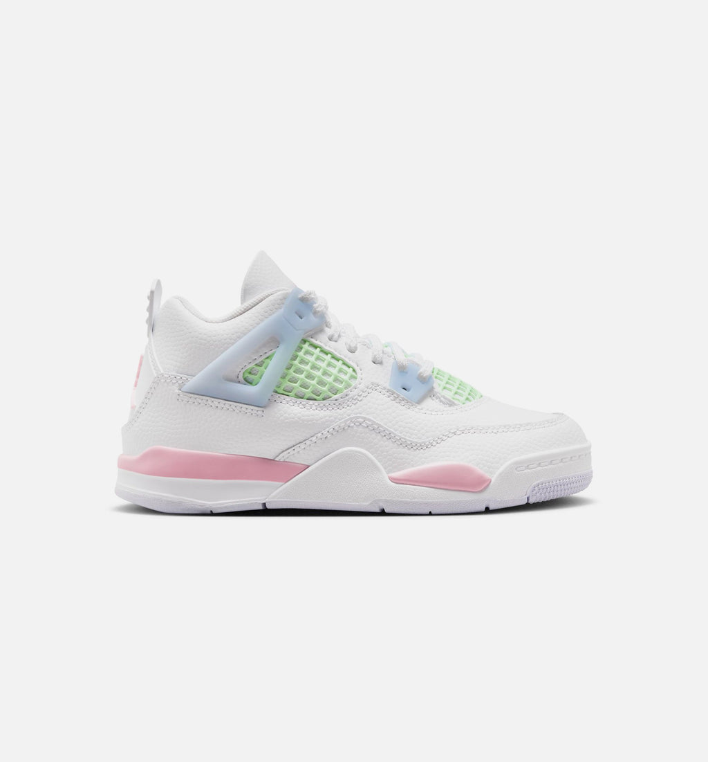 Air Jordan 4 Retro Medium Soft Pink Preschool Sneakers - White / Medium Soft Pink / Half Blue