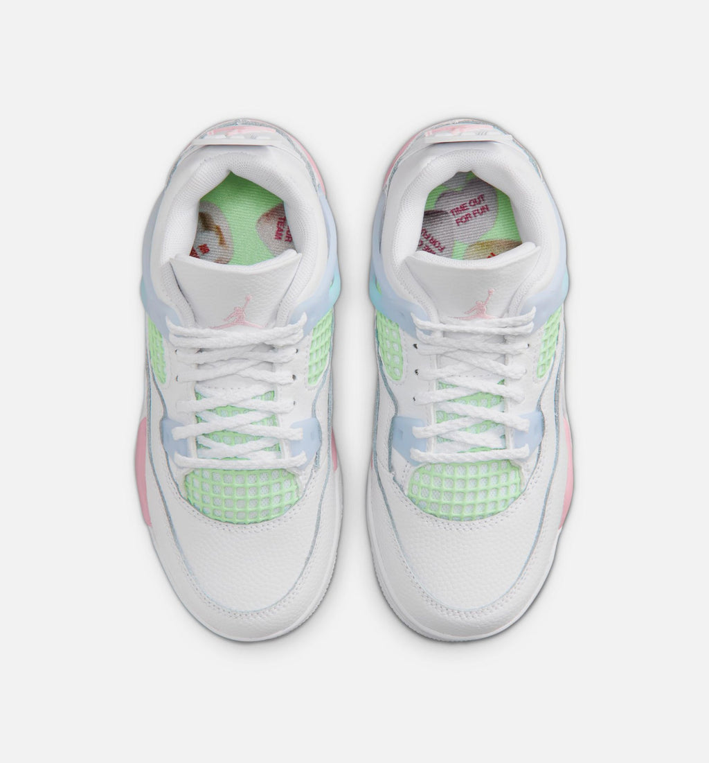 Air Jordan 4 Retro Medium Soft Pink Preschool Sneakers - White / Medium Soft Pink / Half Blue