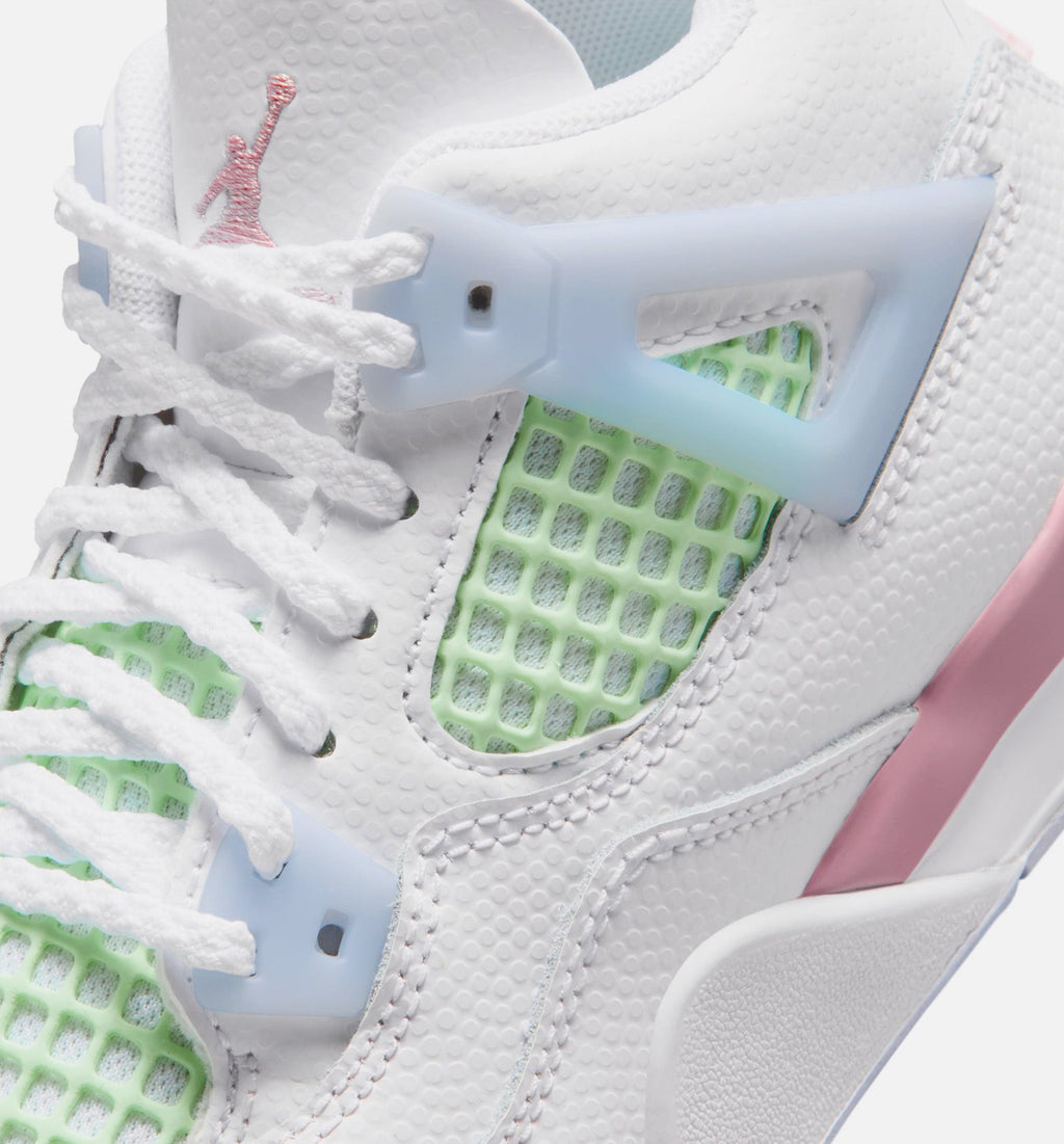 Air Jordan 4 Retro Medium Soft Pink Preschool Sneakers - White / Medium Soft Pink / Half Blue